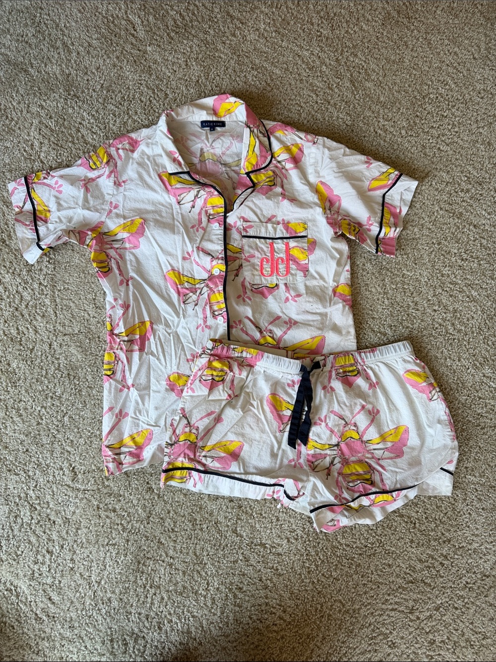 Short-Sleeve Floral Button-Up Pajama Set in Pink & Yellow